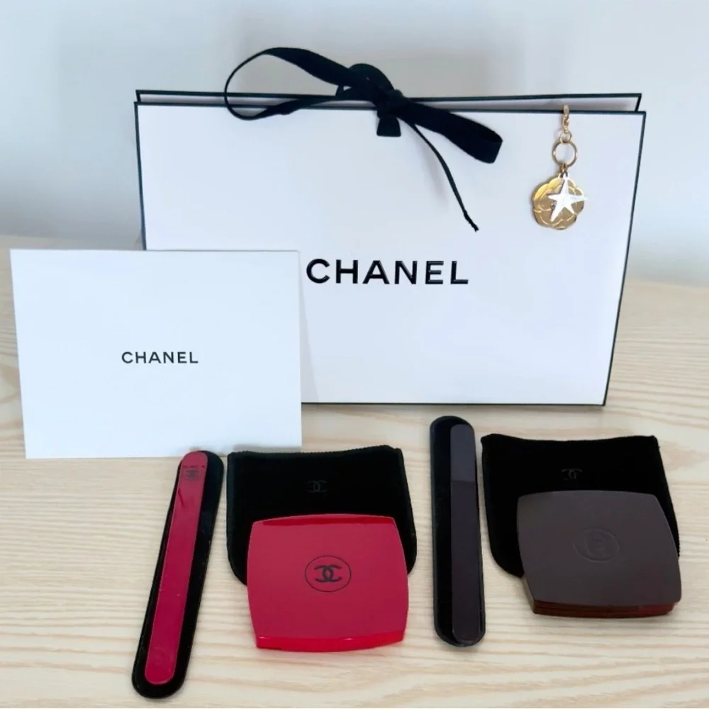 CHANEL Limited Double Facettes Mirror Compact, Nail File, Key Chain Gift Set NEW
